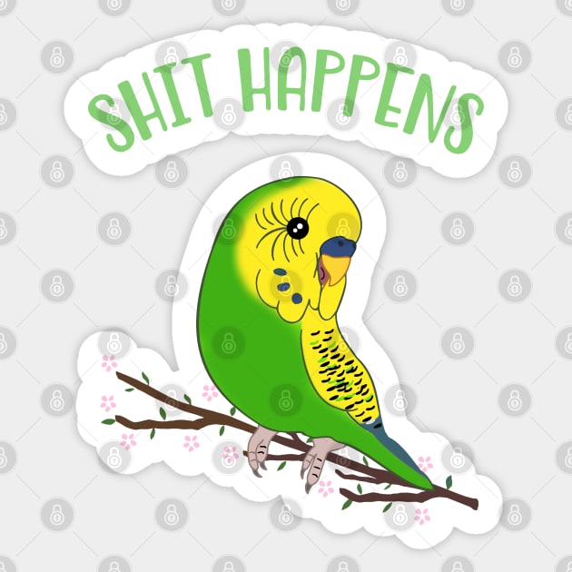 shit happens - green budgie doodle Sticker by FandomizedRose